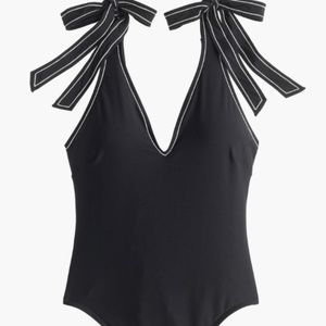J. Crew ShoulderTie One Piece Swimsuit Black 6 NWT